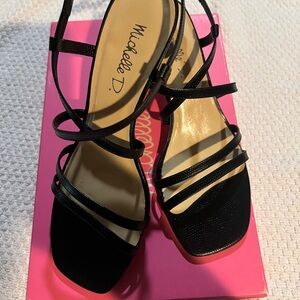 Michelle D Black Strappy Heels with Geometric Design